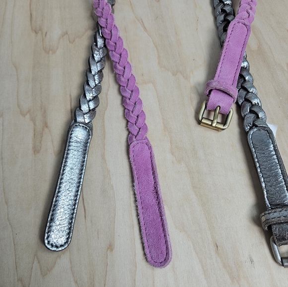 Boden Braided Leather Belts Lot of 2 0.5" Pink & Silver Size M - Picture 4 of 8